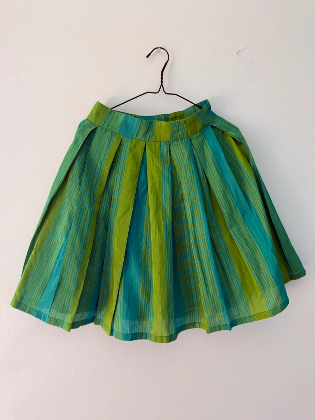 Green and Teal Striped Crop Top and Skirt Set