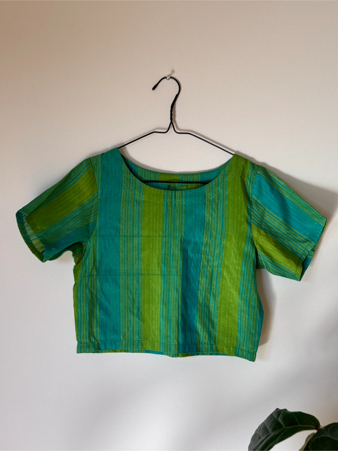 Green and Teal Striped Crop Top and Skirt Set - photo 2