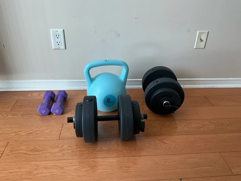Assorted Dumbbells and Kettlebell