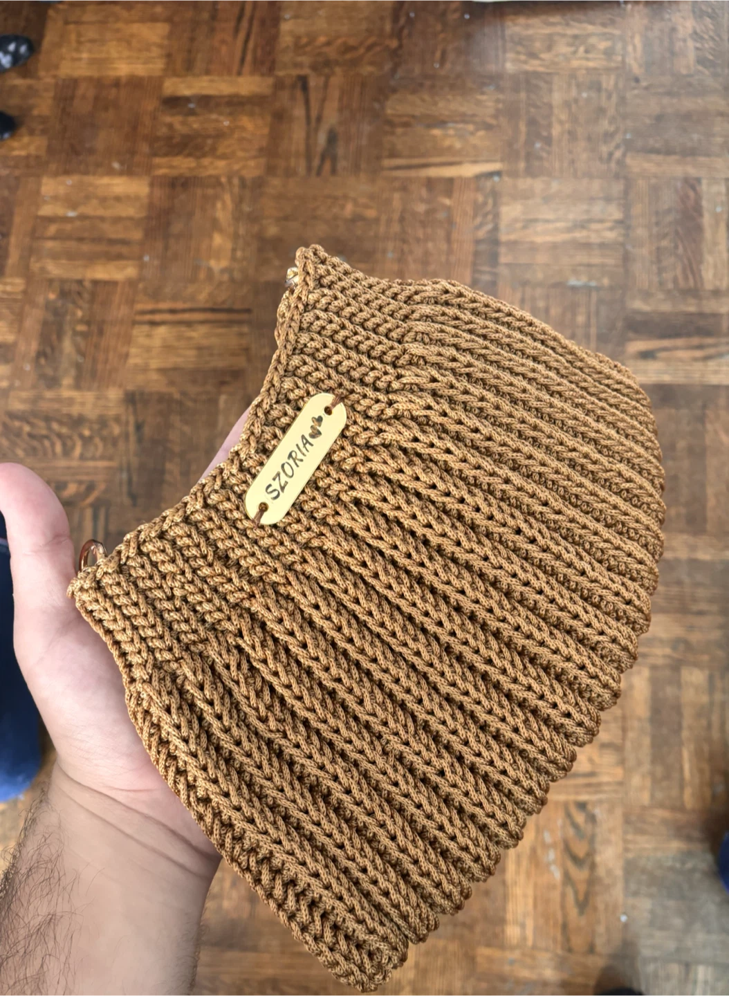 SZORIA Brown Knit Shoulder Bag with Gold Chain - photo 3