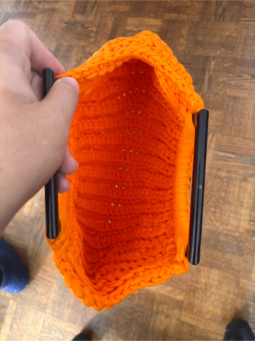 Orange Knit Tote Bag with Black Handles - photo 2