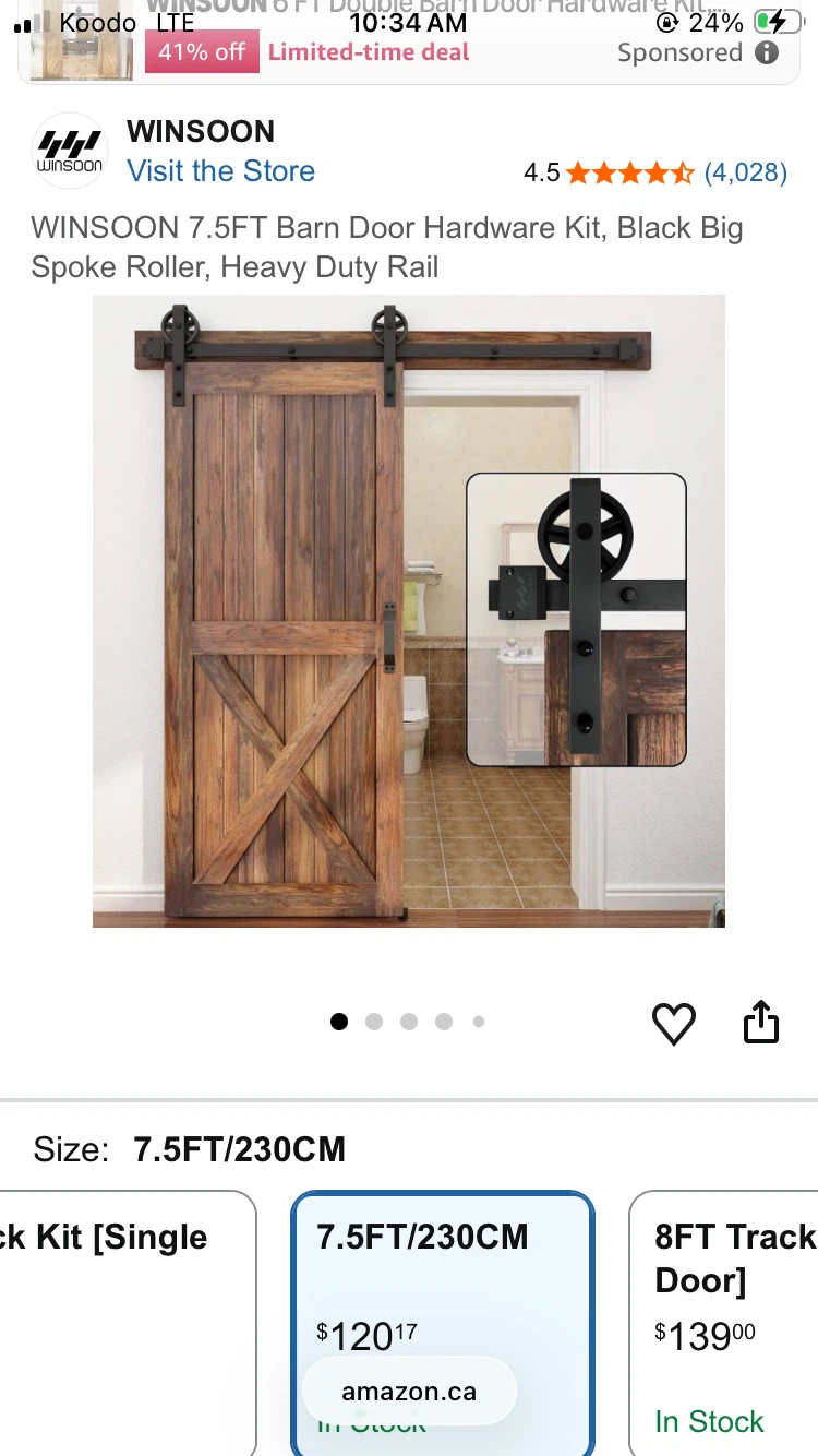 WINSOON 7.5FT Barn Door Hardware Kit