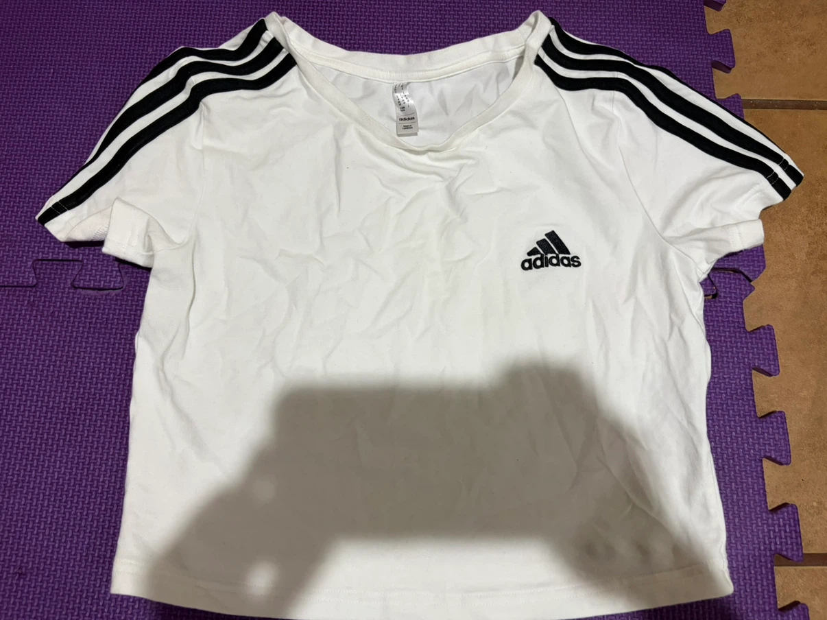 Cropped T-Shirt with Black Stripes ~ Size Medium