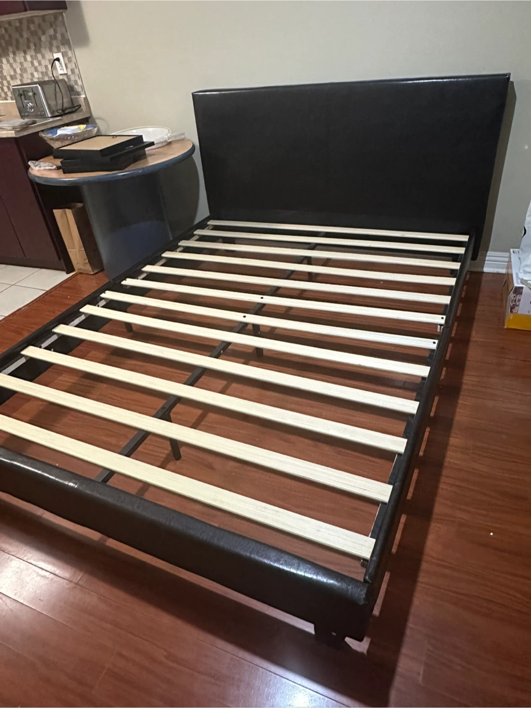 Black Faux Leather Platform Bed Frame