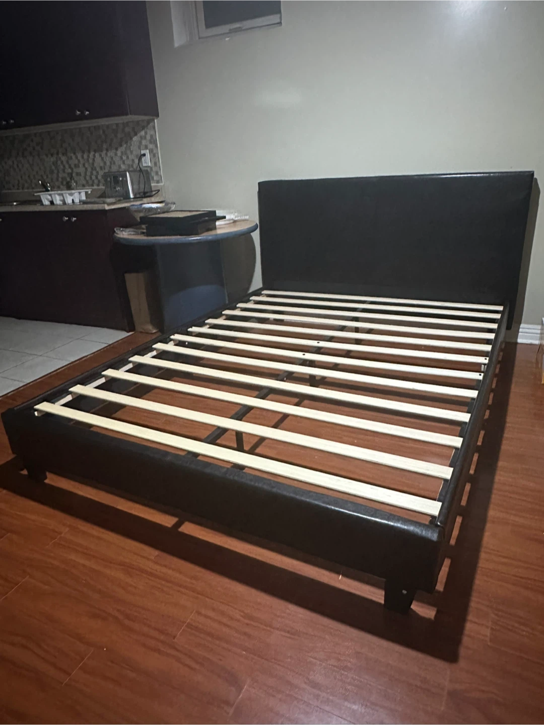 Black Faux Leather Platform Bed Frame - photo 2