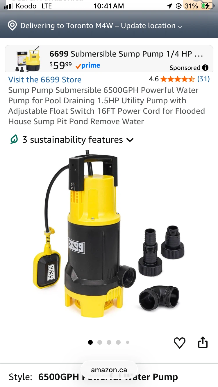 6699 Submersible Water Pump 6500GPH