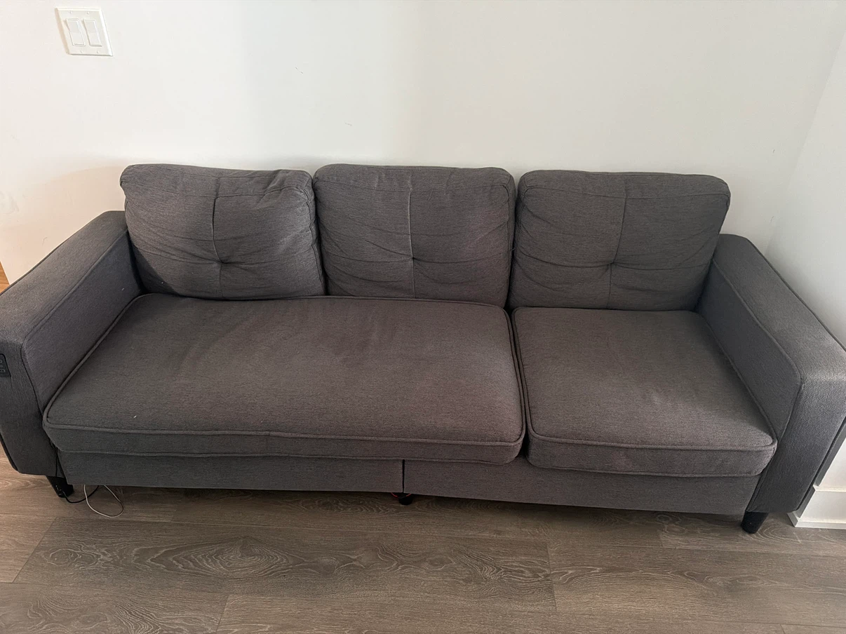 Three-Seater Grey Fabric Sofa