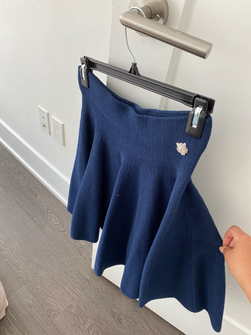 Kenzo Paris Navy Knit Skirt with Tiger Emblem - Size S - photo 4