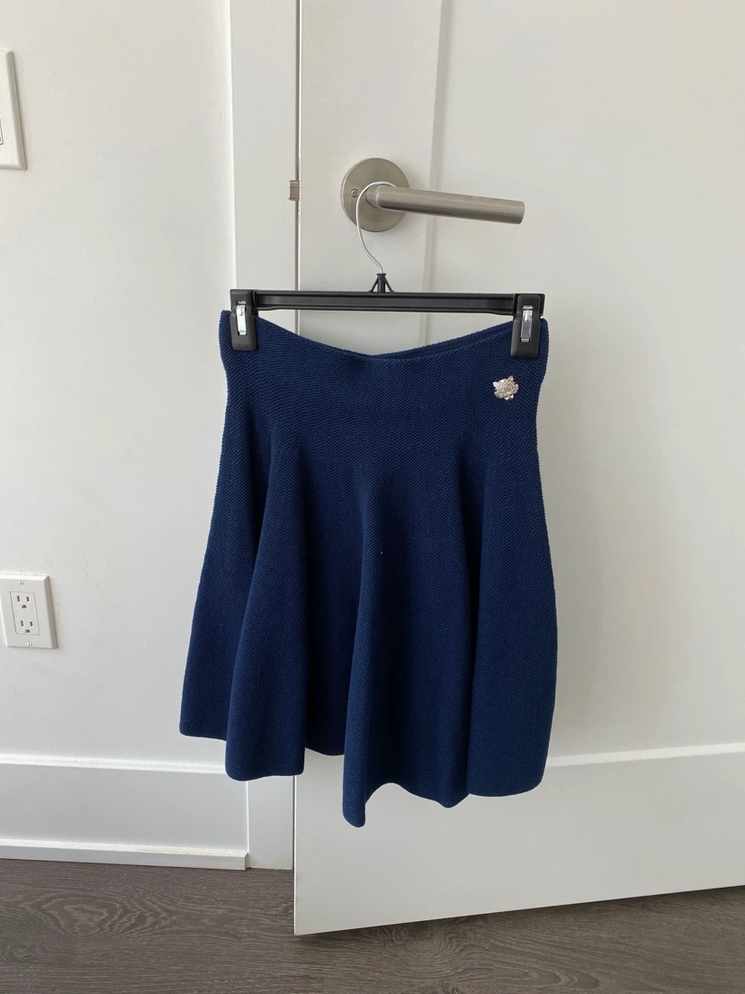 Kenzo Paris Navy Knit Skirt with Tiger Emblem - Size S - photo 5