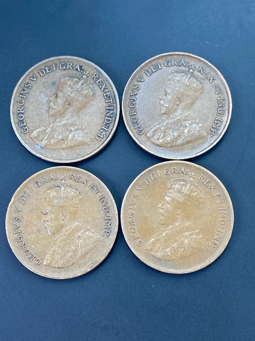 Set of 4 Vintage Canadian One Cent Coins