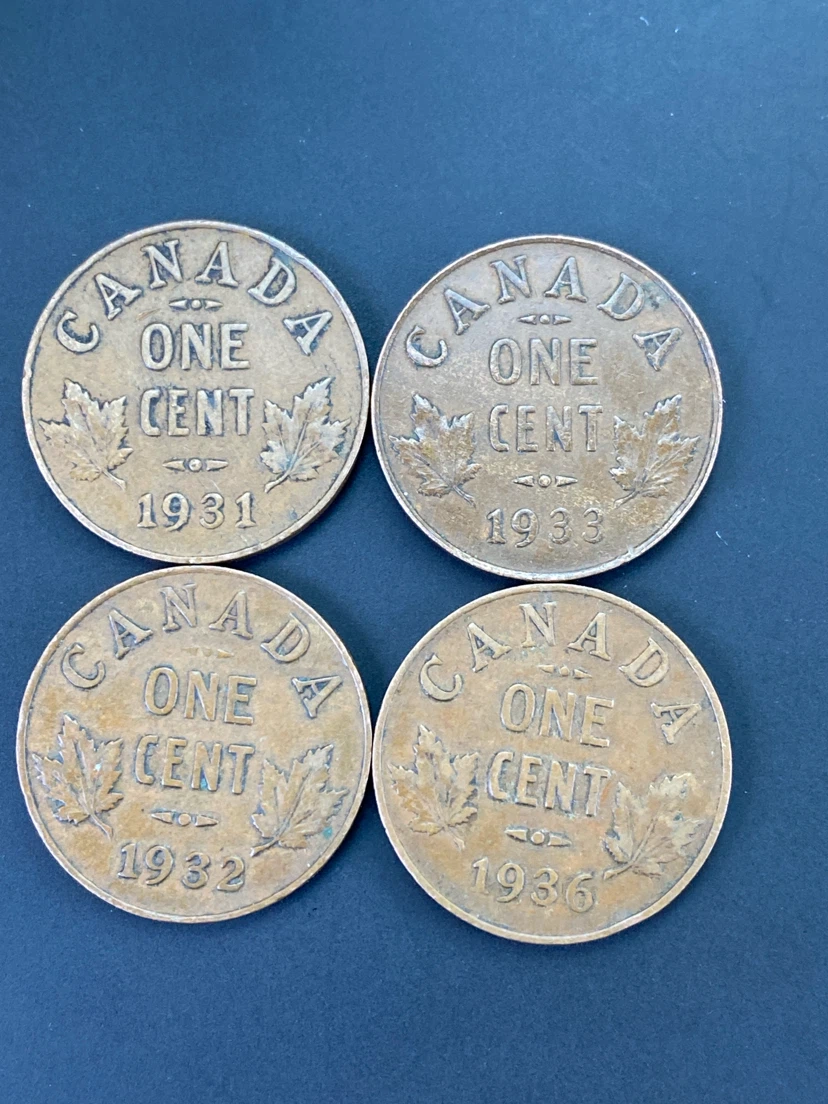 Set of 4 Vintage Canadian One Cent Coins - photo 2