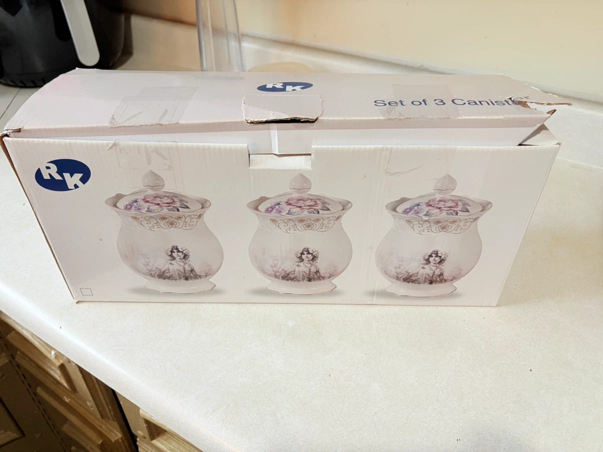 3 White Ceramic Canisters – Brand New