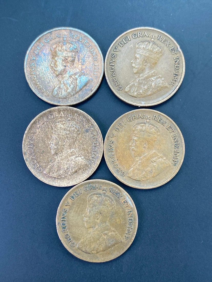 Set of 5 Canadian Large Cents 1920-1936