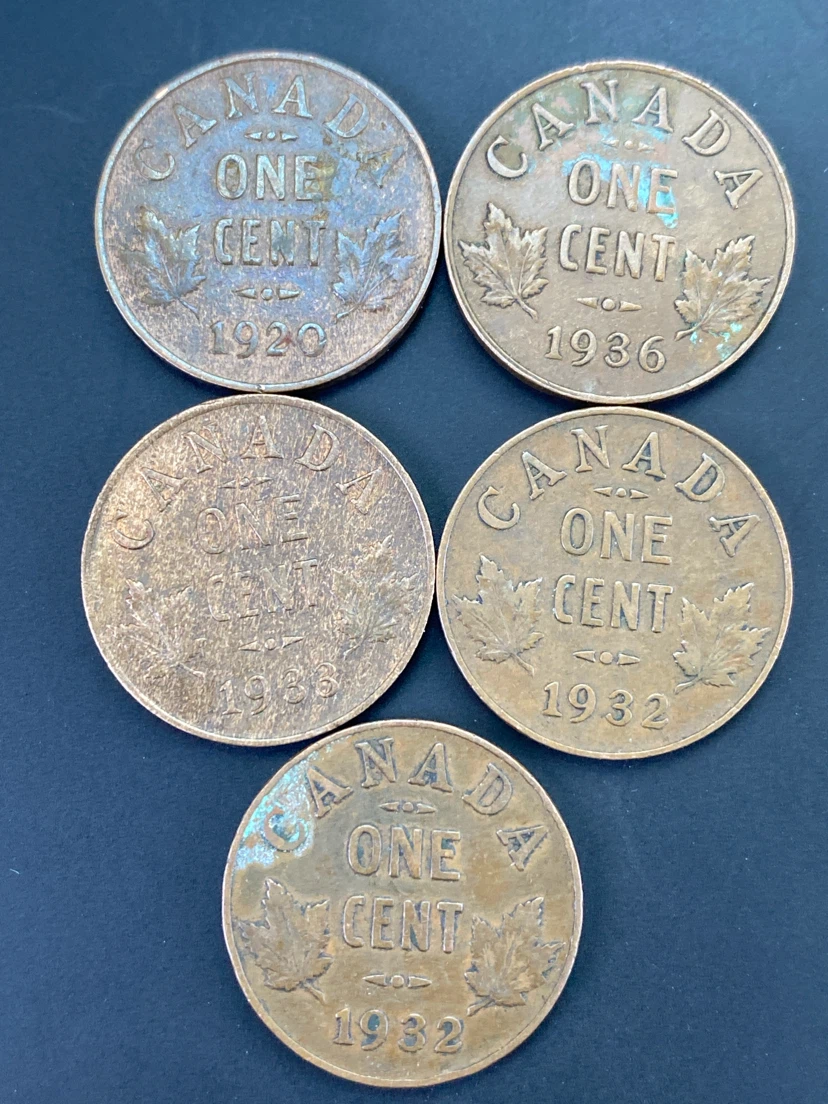 Set of 5 Canadian Large Cents 1920-1936 - photo 2