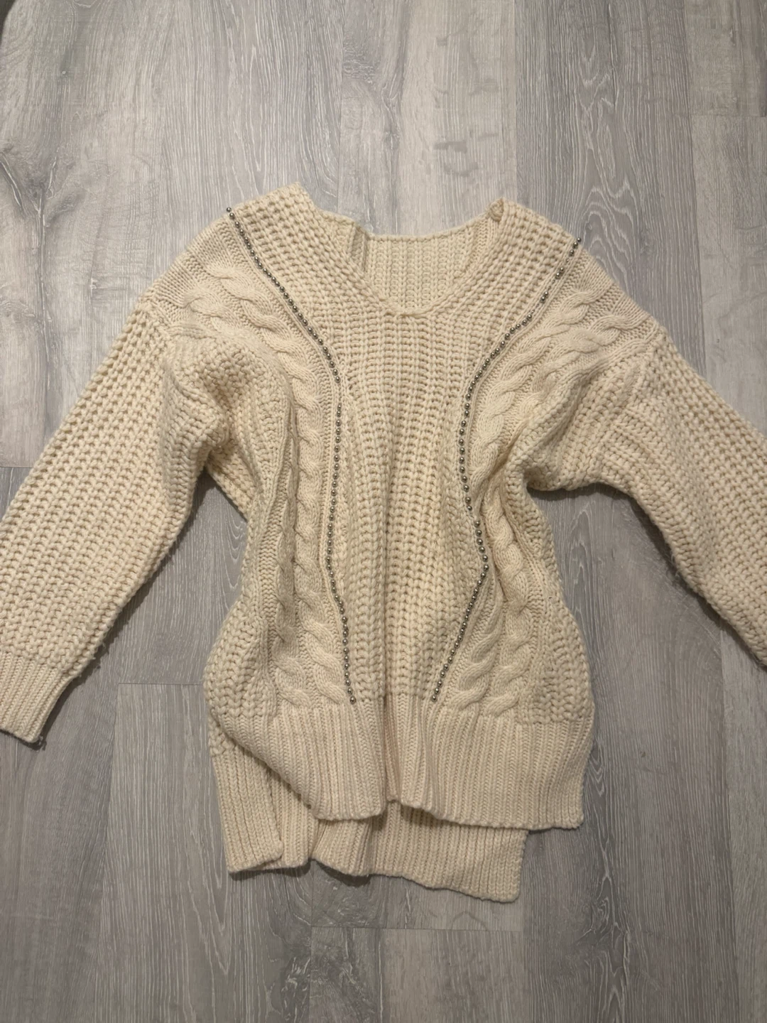 Cream Cable Knit Sweater with Stud Details