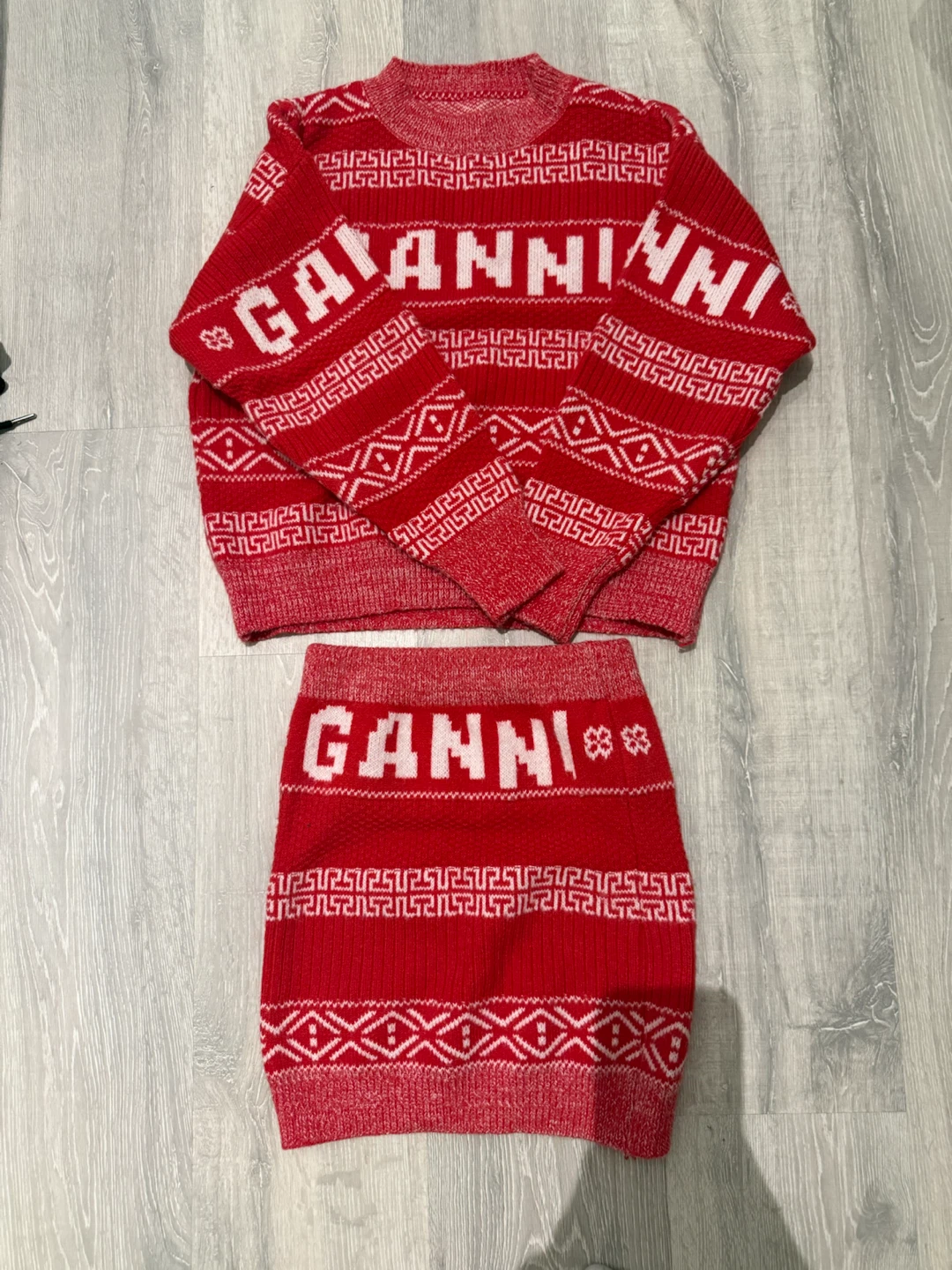 Red Knit Sweater and Skirt Set