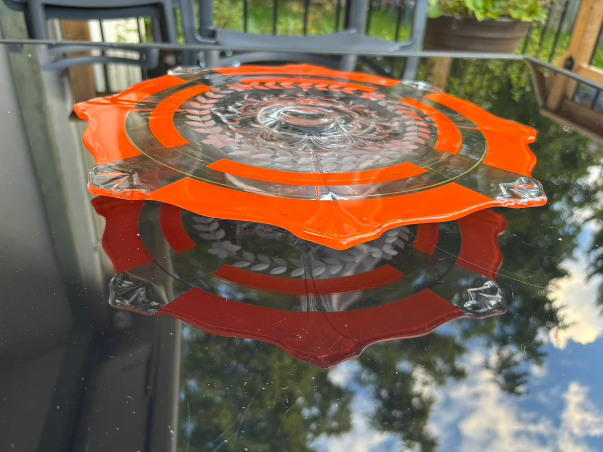 Vintage Orange and Clear Glass Serving Plate