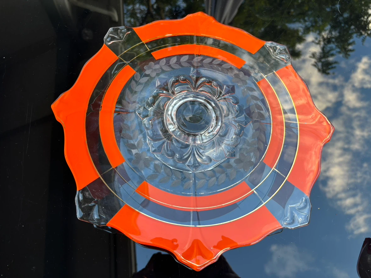 Vintage Orange and Clear Glass Serving Plate - photo 2