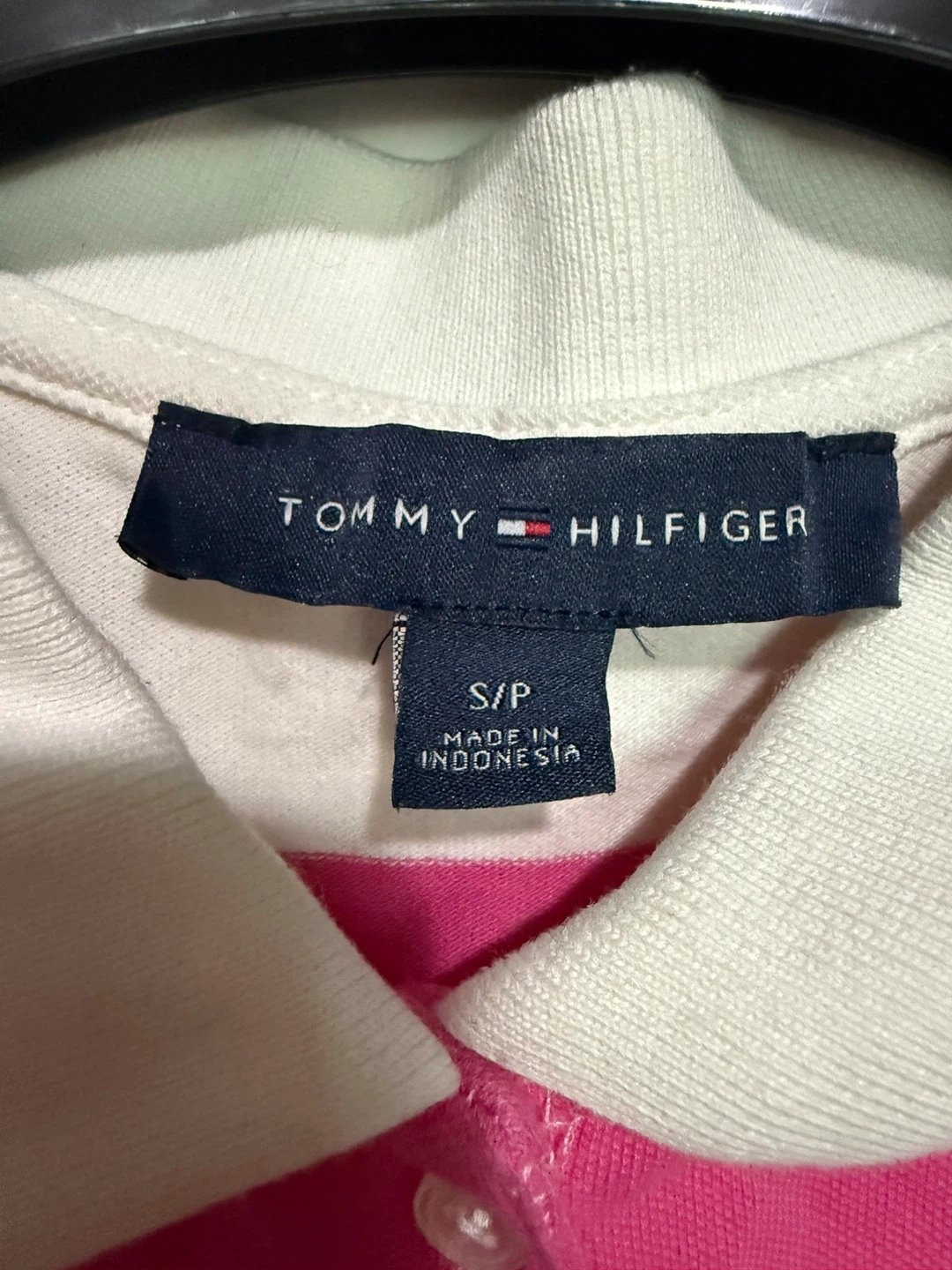 Size S: Tommy Hilfiger Pink and White Striped Polo Shirt - photo 2
