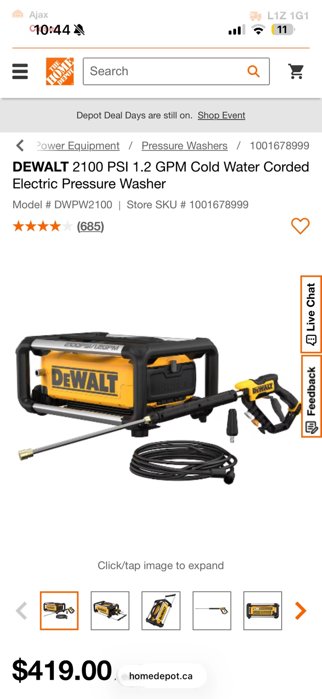 DEWALT 2100 PSI 1.2 GPM Electric Pressure Washer