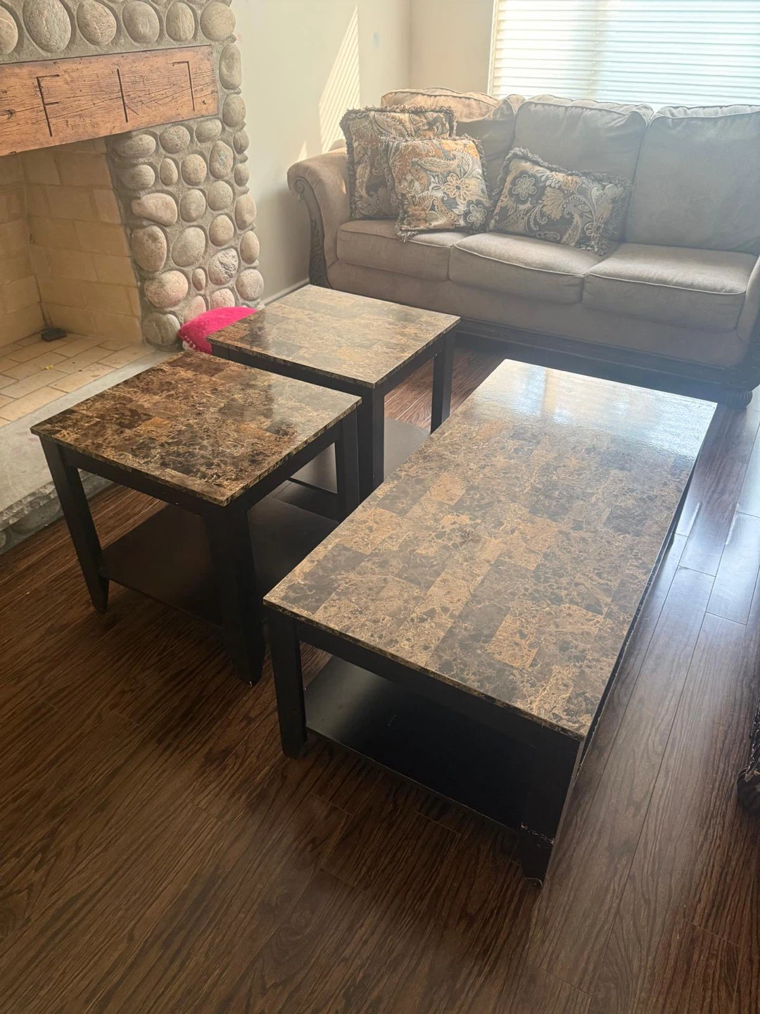 3-Piece Faux Marble Coffee and End Table Set