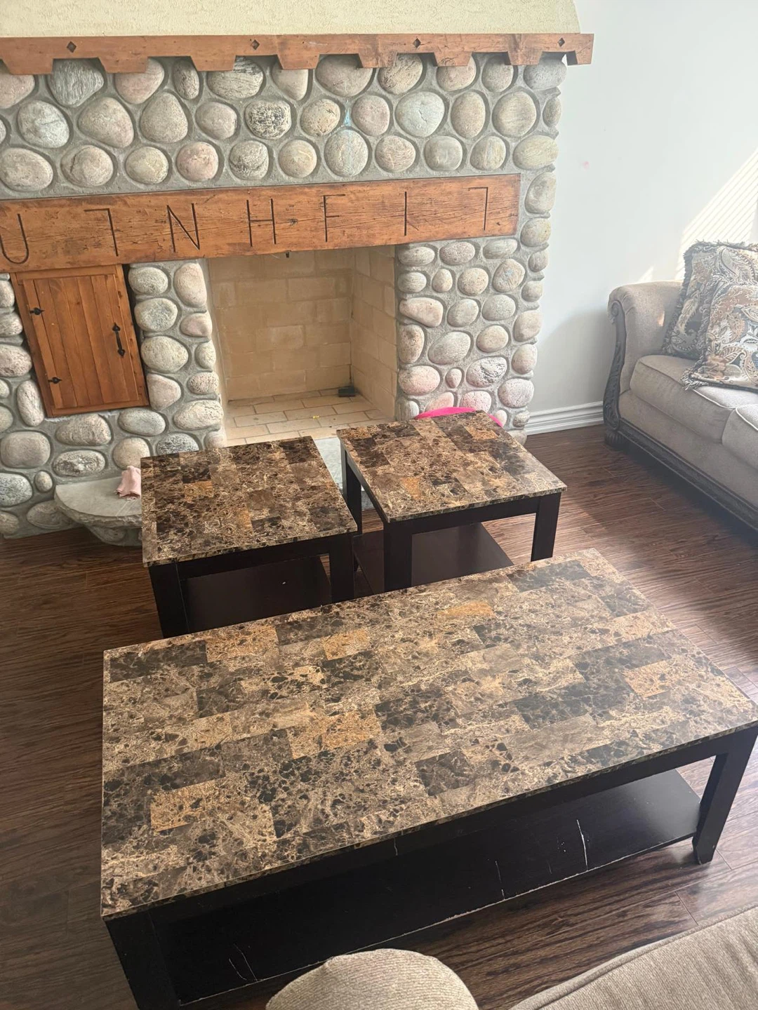 3-Piece Faux Marble Coffee and End Table Set - photo 2