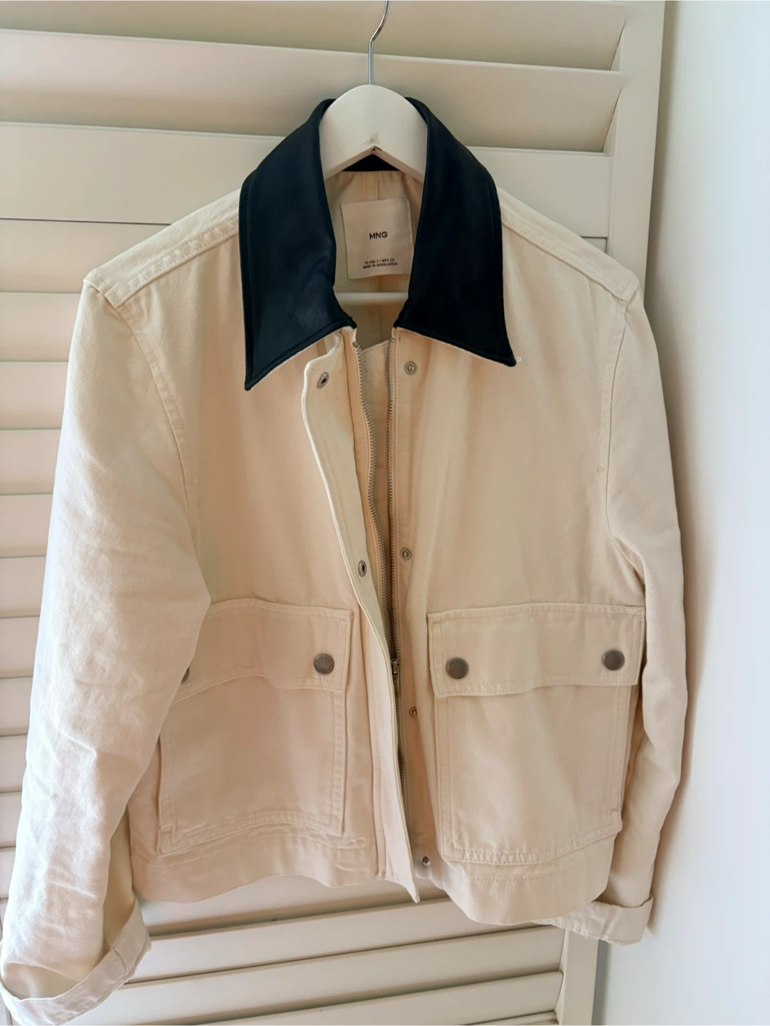 MANGO Cream Barn Jacket with Black pleather Collar - photo 2