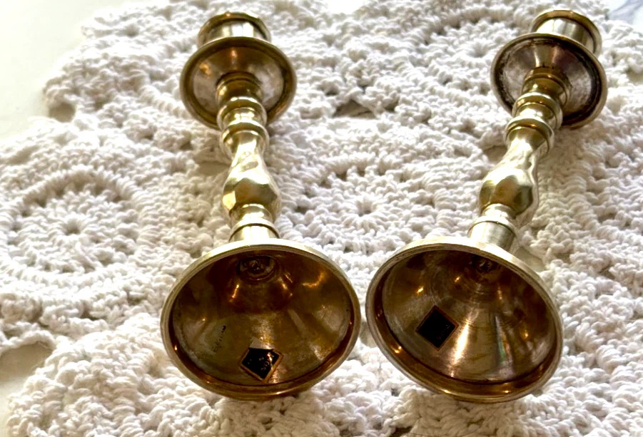 Solid Brass Candlestick Holders Pair of 2, Twisted Swirl Stem - photo 4