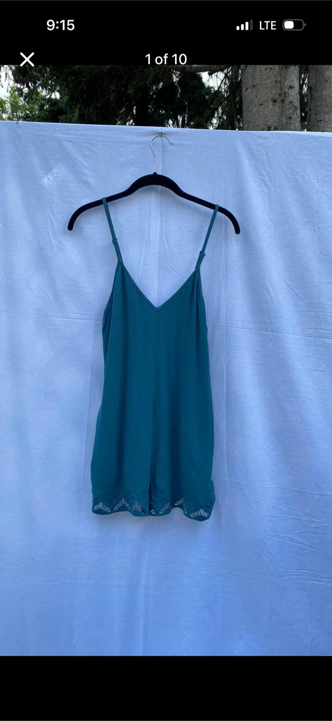 Gentle Fawn Teal Shorts Romper With Embroidery