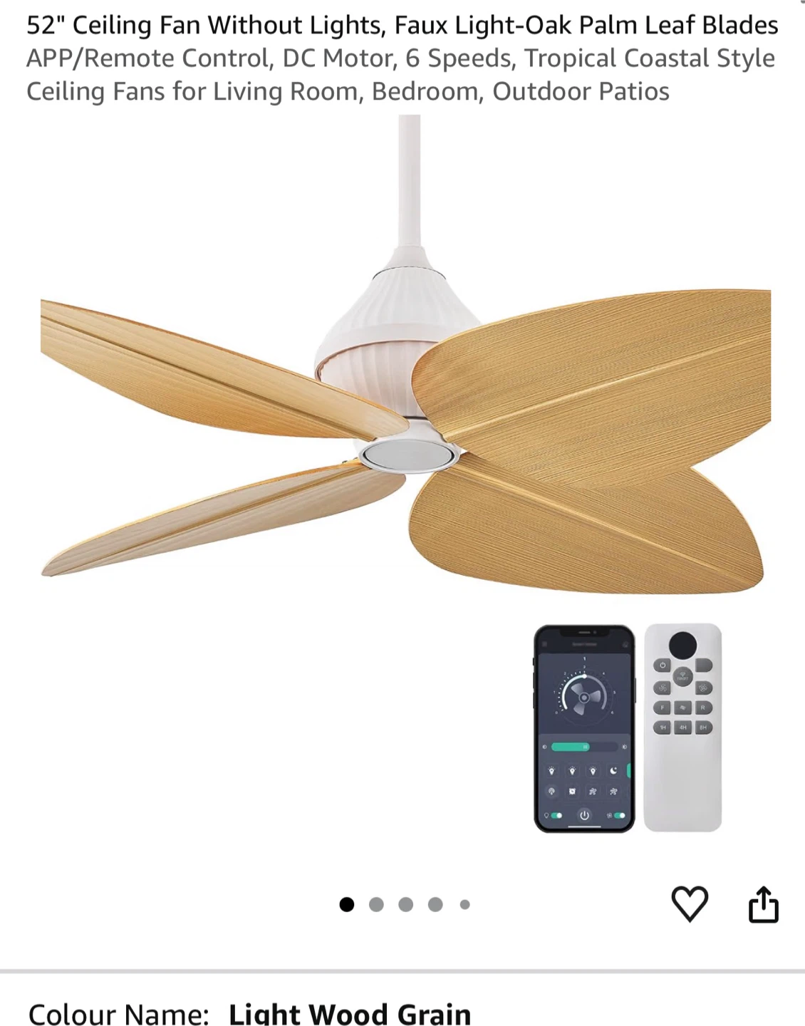52-inch Tropical Palm Leaf Ceiling Fan