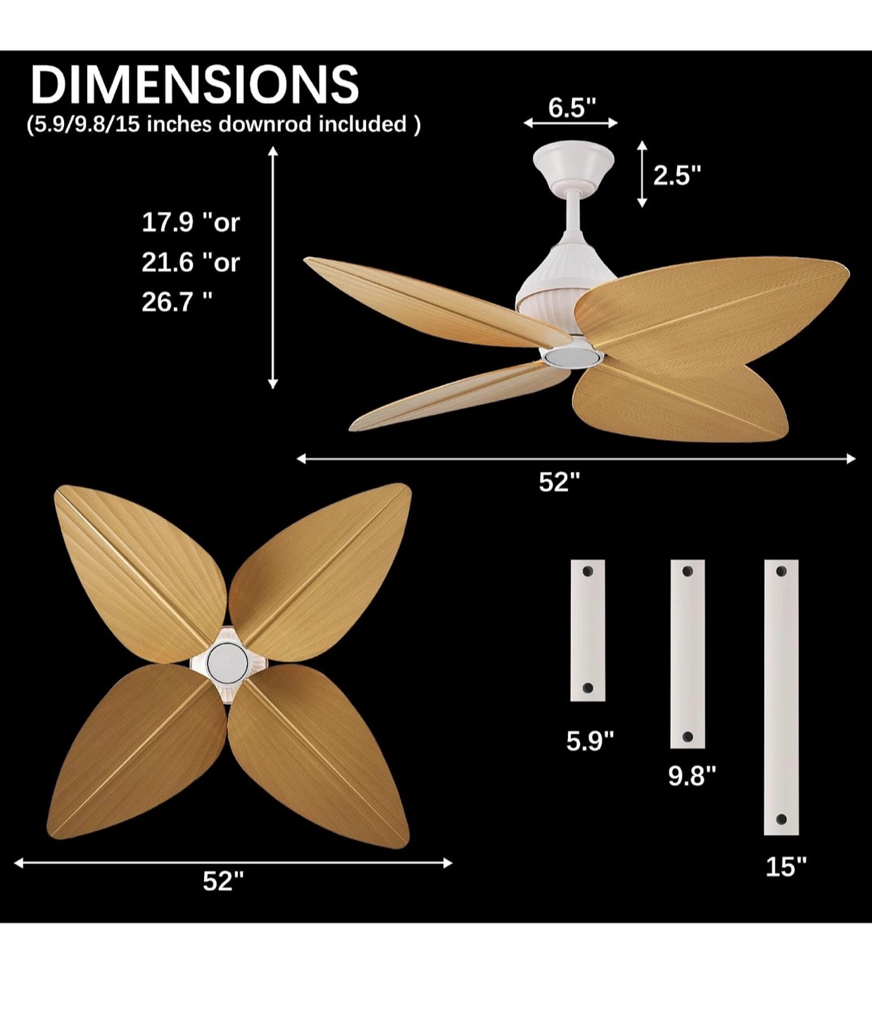 52-inch Tropical Palm Leaf Ceiling Fan - photo 3