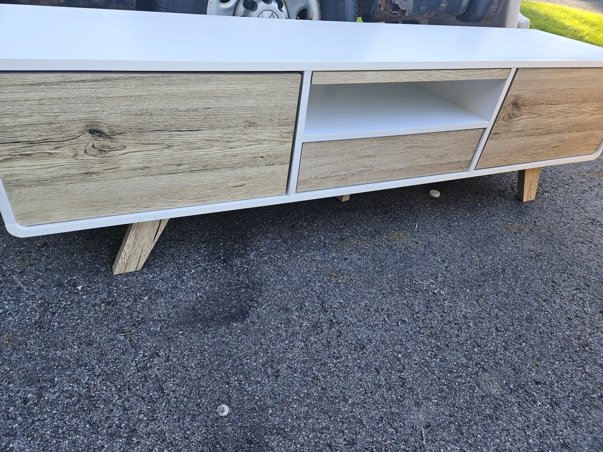 Modern White and Wood Grain TV Stand
