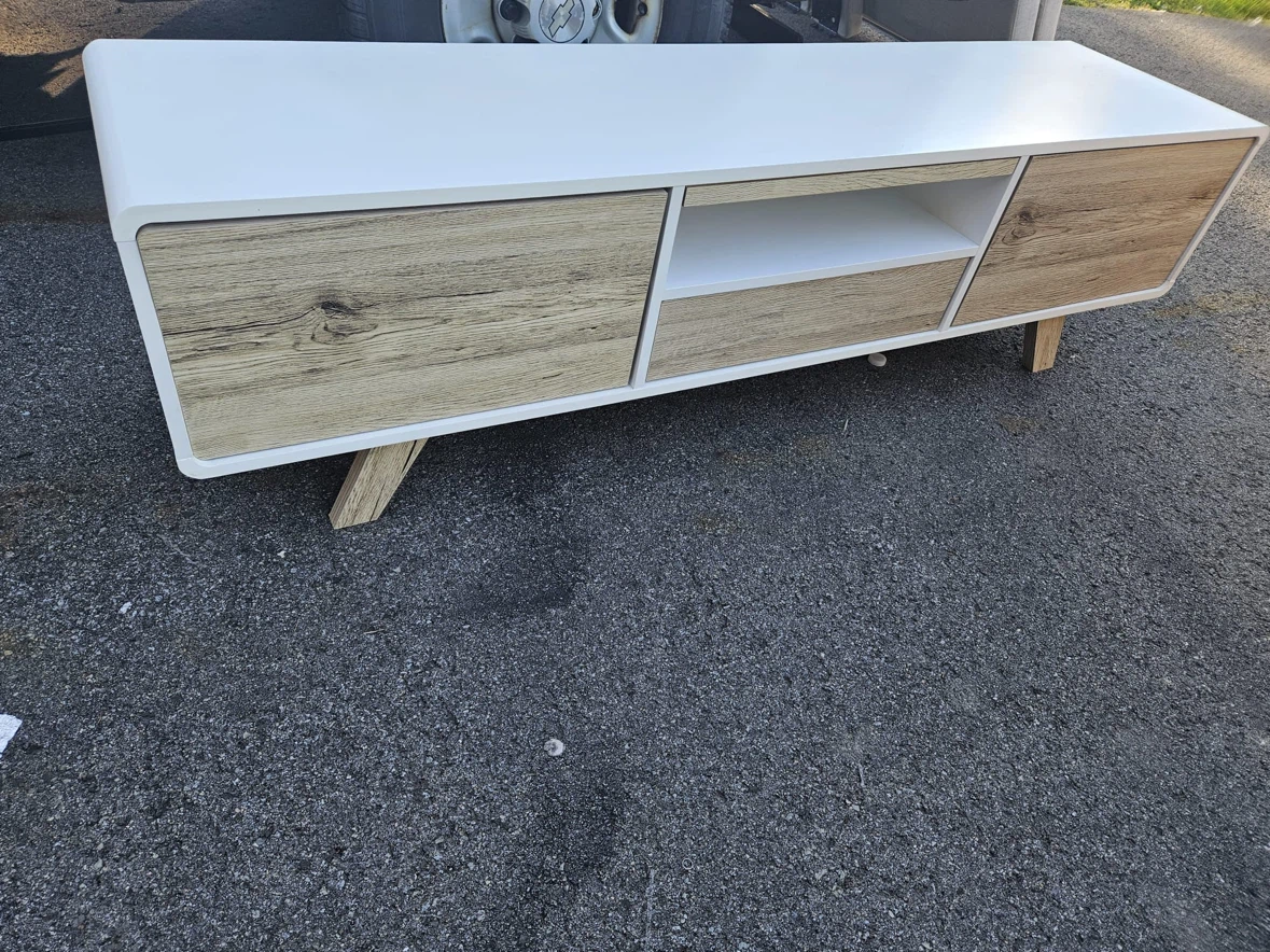 Modern White and Wood Grain TV Stand - photo 2
