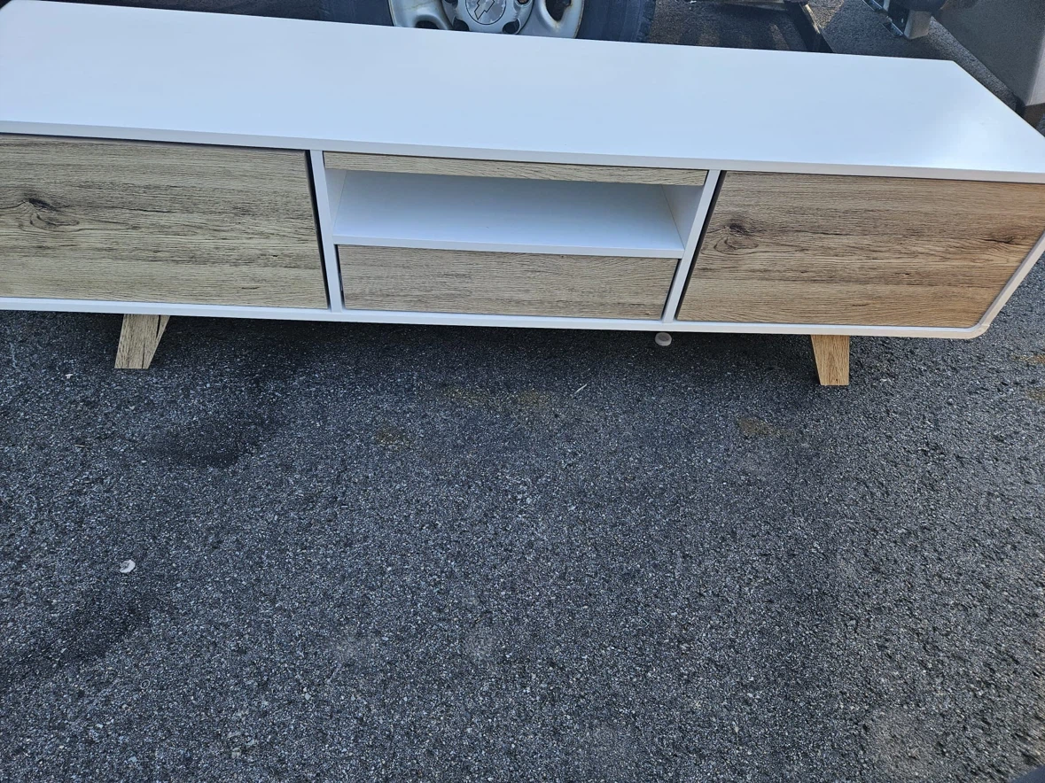 Modern White and Wood Grain TV Stand - photo 3