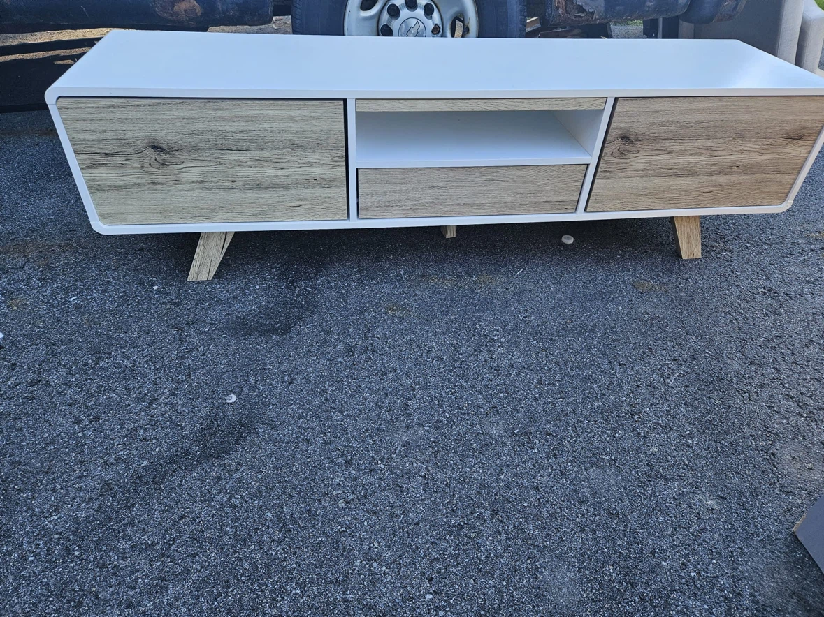 Modern White and Wood Grain TV Stand - photo 4