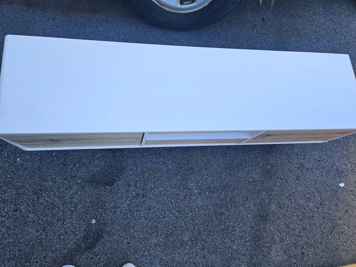 Modern White and Wood Grain TV Stand - photo 5