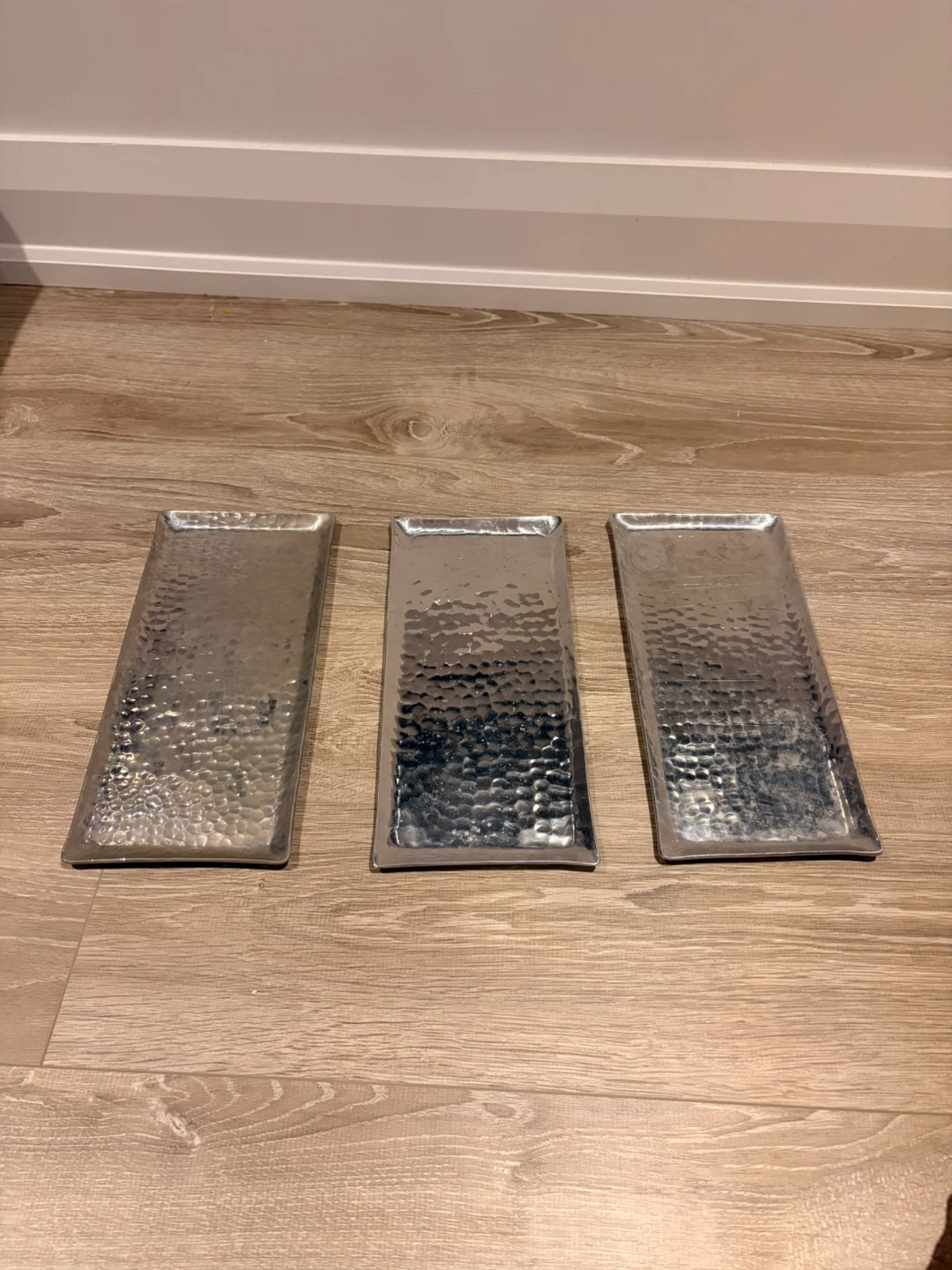 Set of 3 Silver Hammered Rectangular Trays