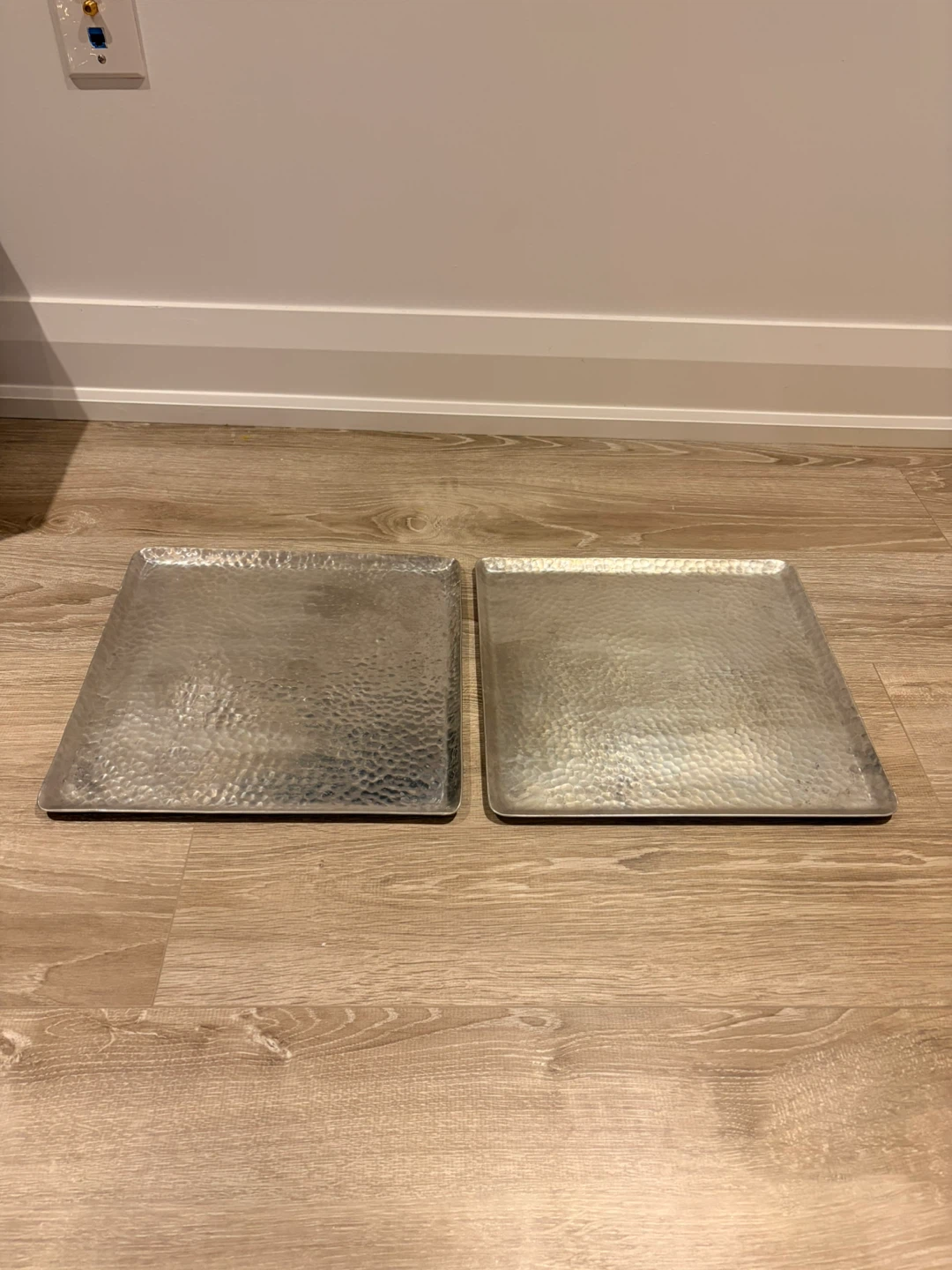 Set of 2 Hammered Metal Serving Trays