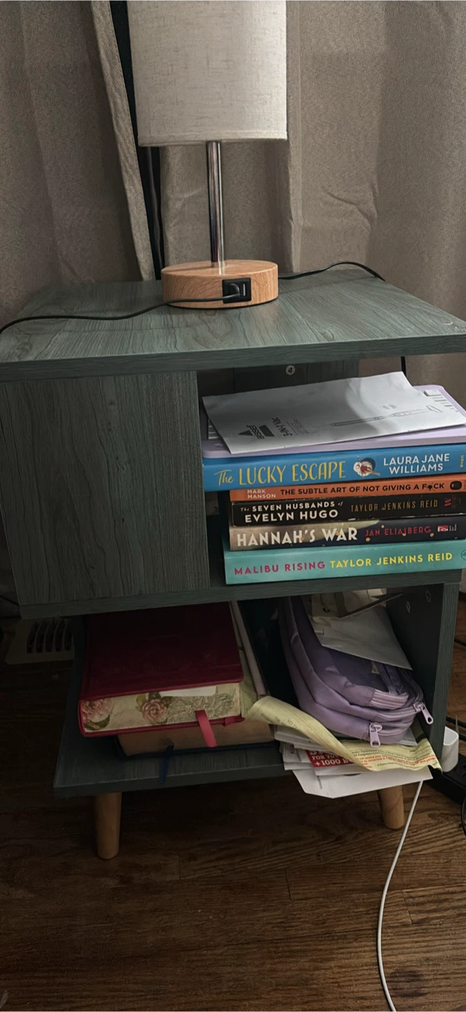 Modern Dark Grey Nightstand with Shelves