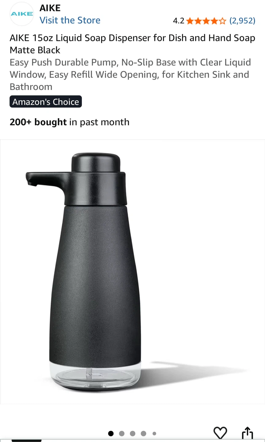 AIKE 15oz Matte Black Liquid Soap Dispenser