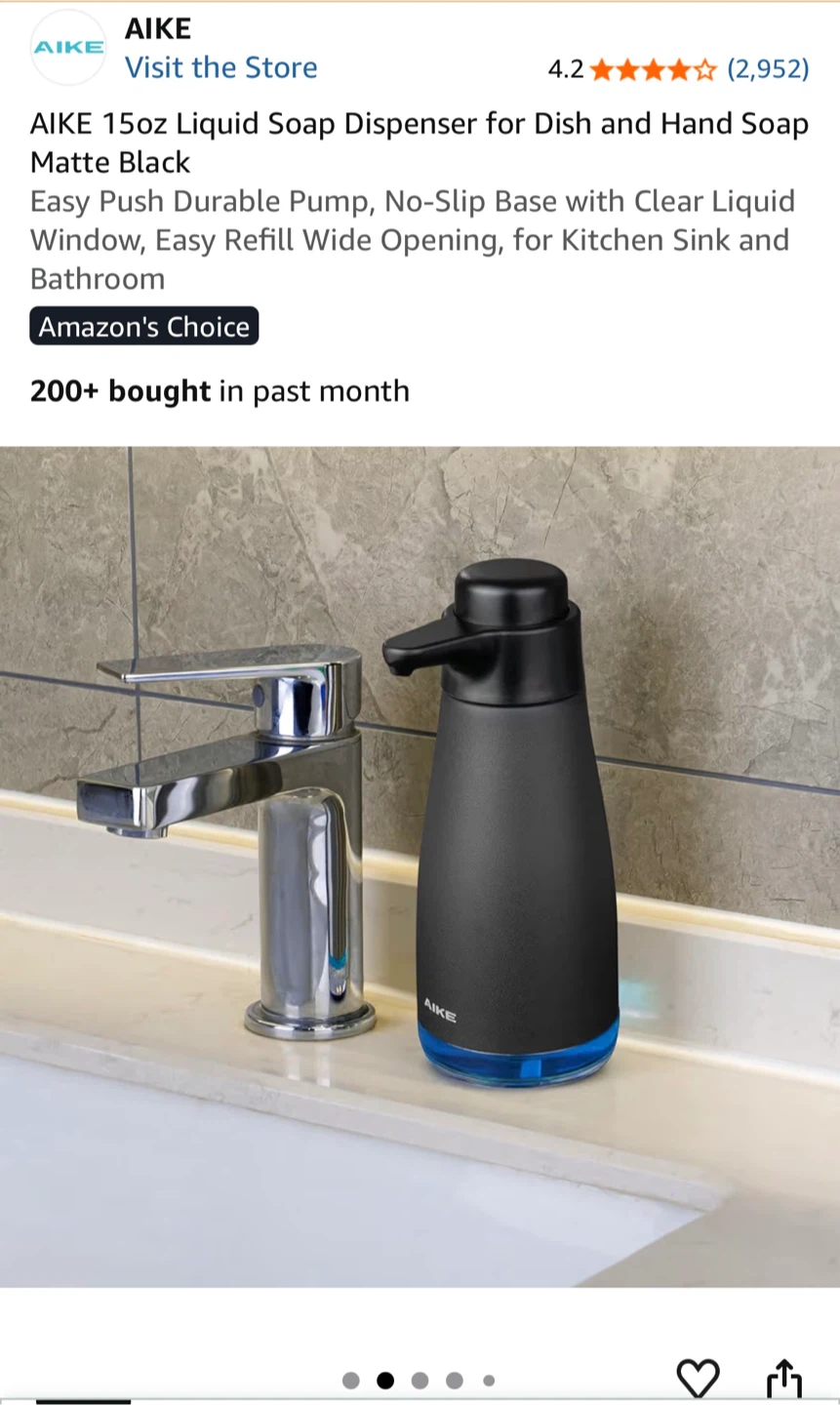 AIKE 15oz Matte Black Liquid Soap Dispenser - photo 2