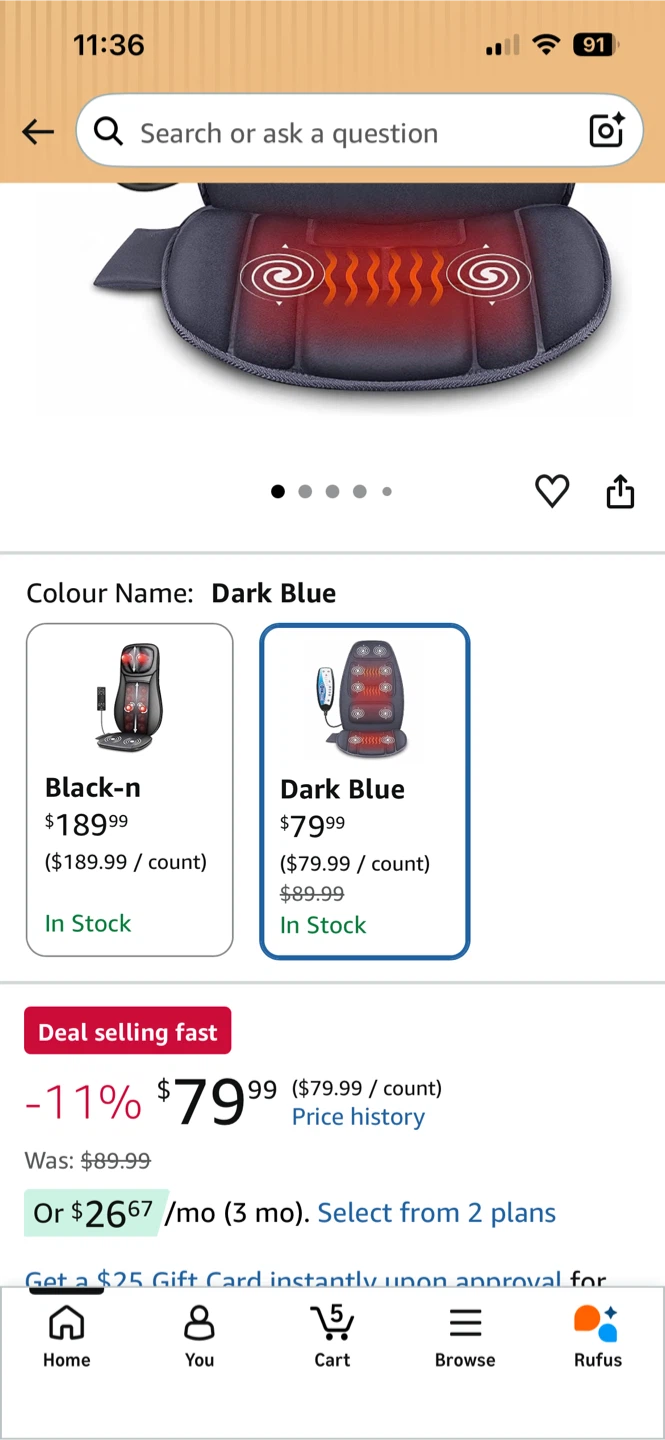 Dark Blue Massage Seat Cushion with Heat - photo 3