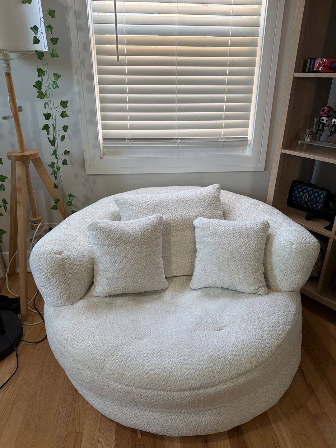 White Boucle Swivel Chair