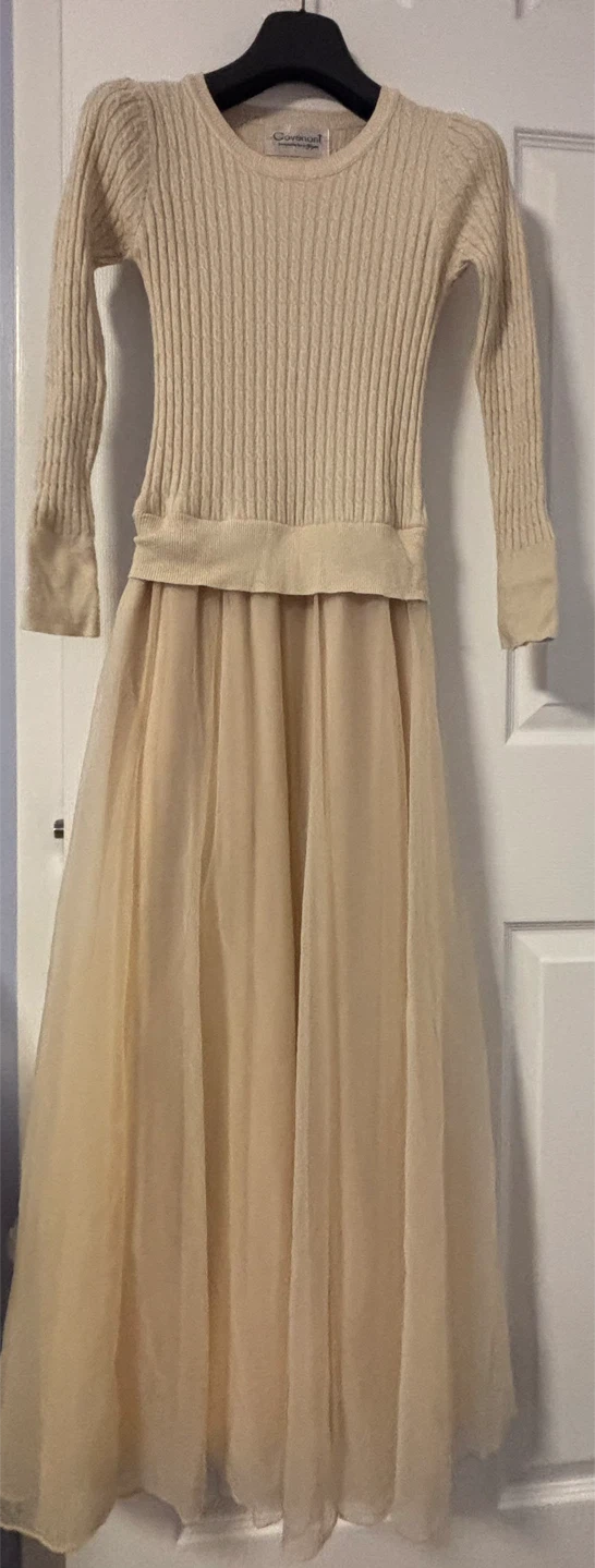 Girls Cream Knit Sweater Tulle Dress