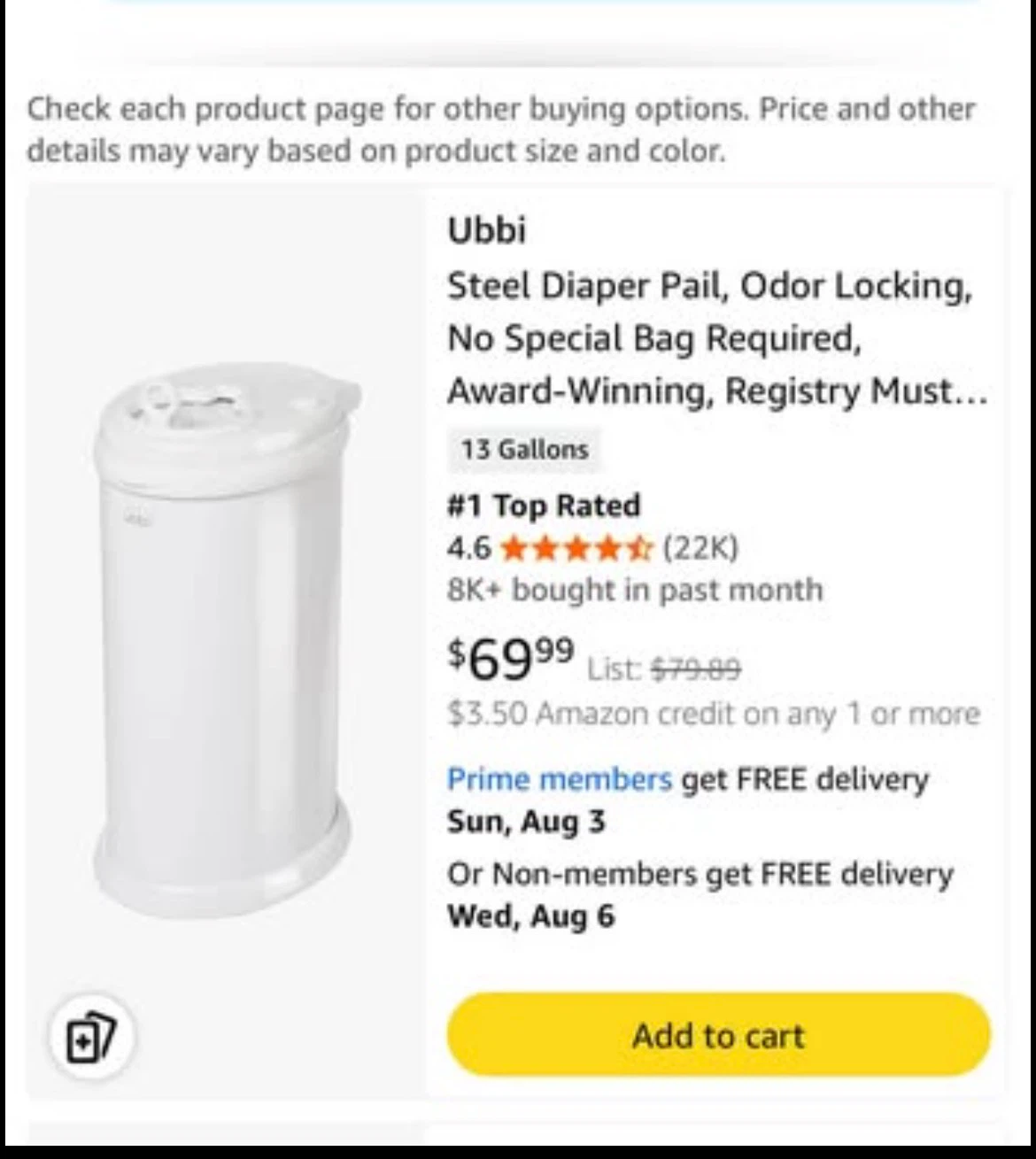 Ubbi Steel Diaper Pail