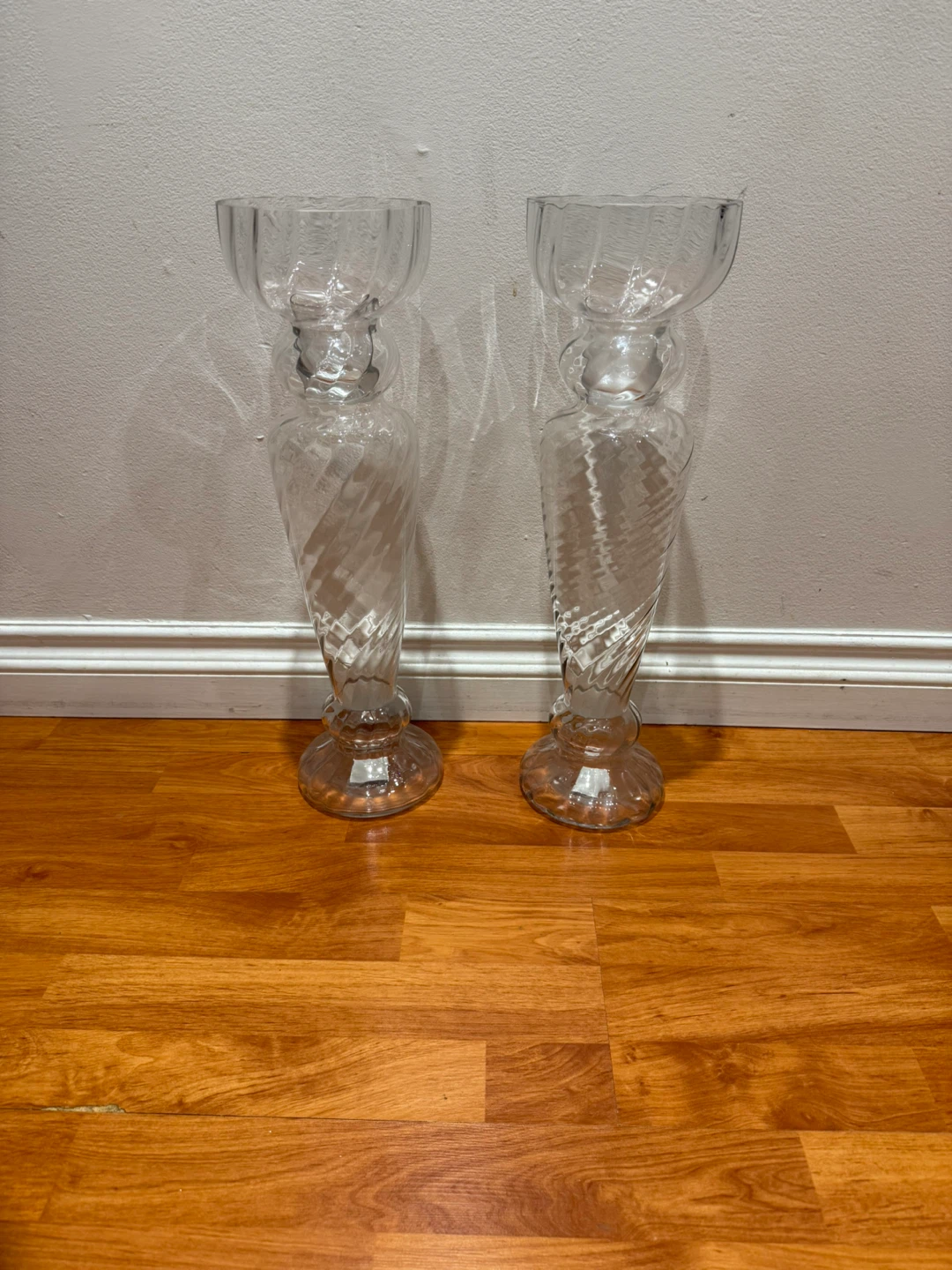 Elegant Tall Glass Candle Holders / Vases – Set of 2