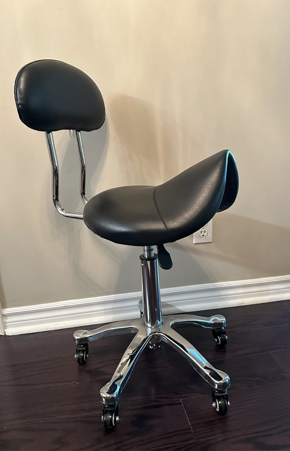 Black Saddle Stool with Back Support