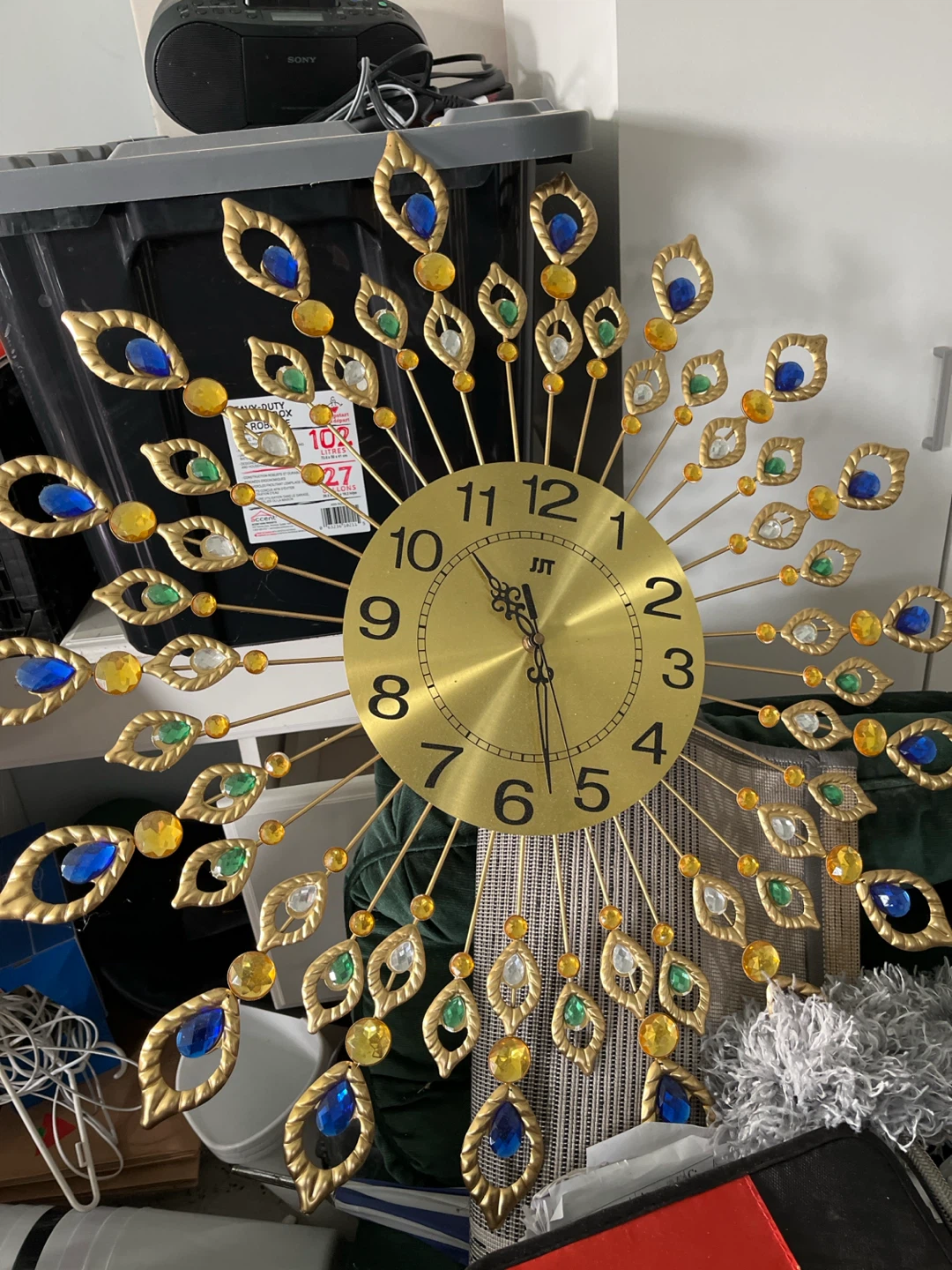 JST Peacock Wall Clock with Jewels
