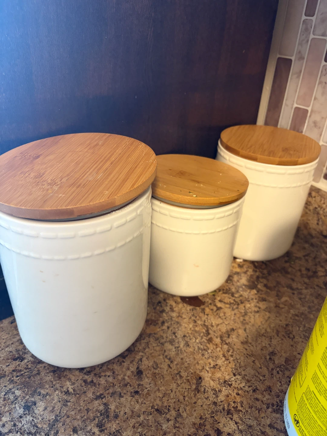 Set of 3 Ceramic Canisters with Bamboo Lids