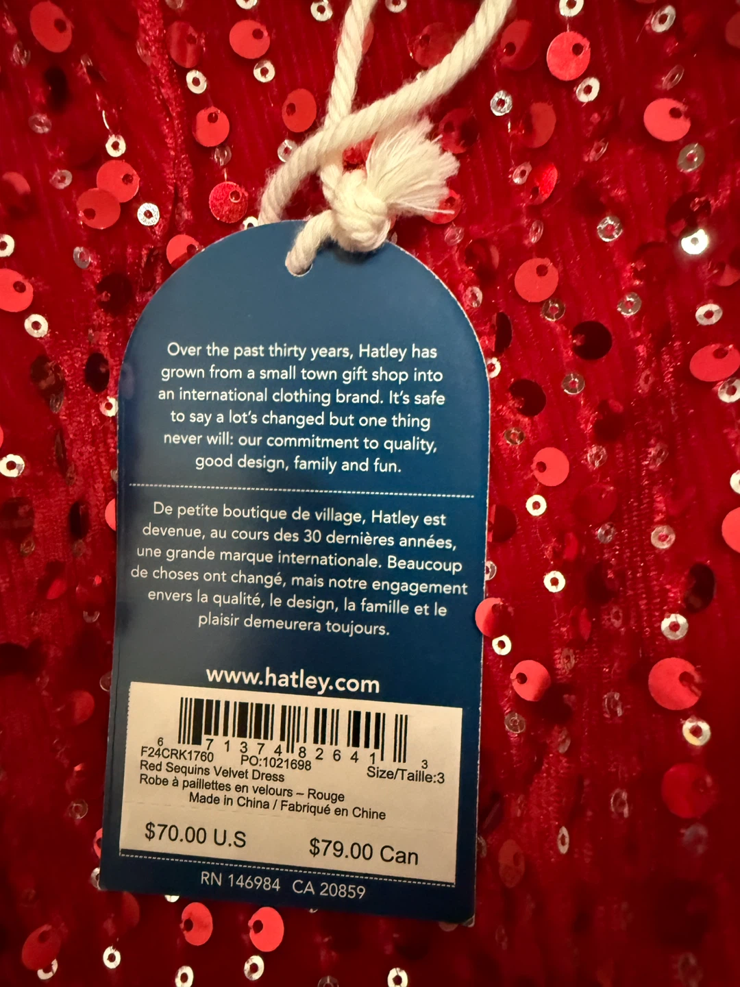 Hatley Red Sequin Velvet Dress Size 3 - photo 3